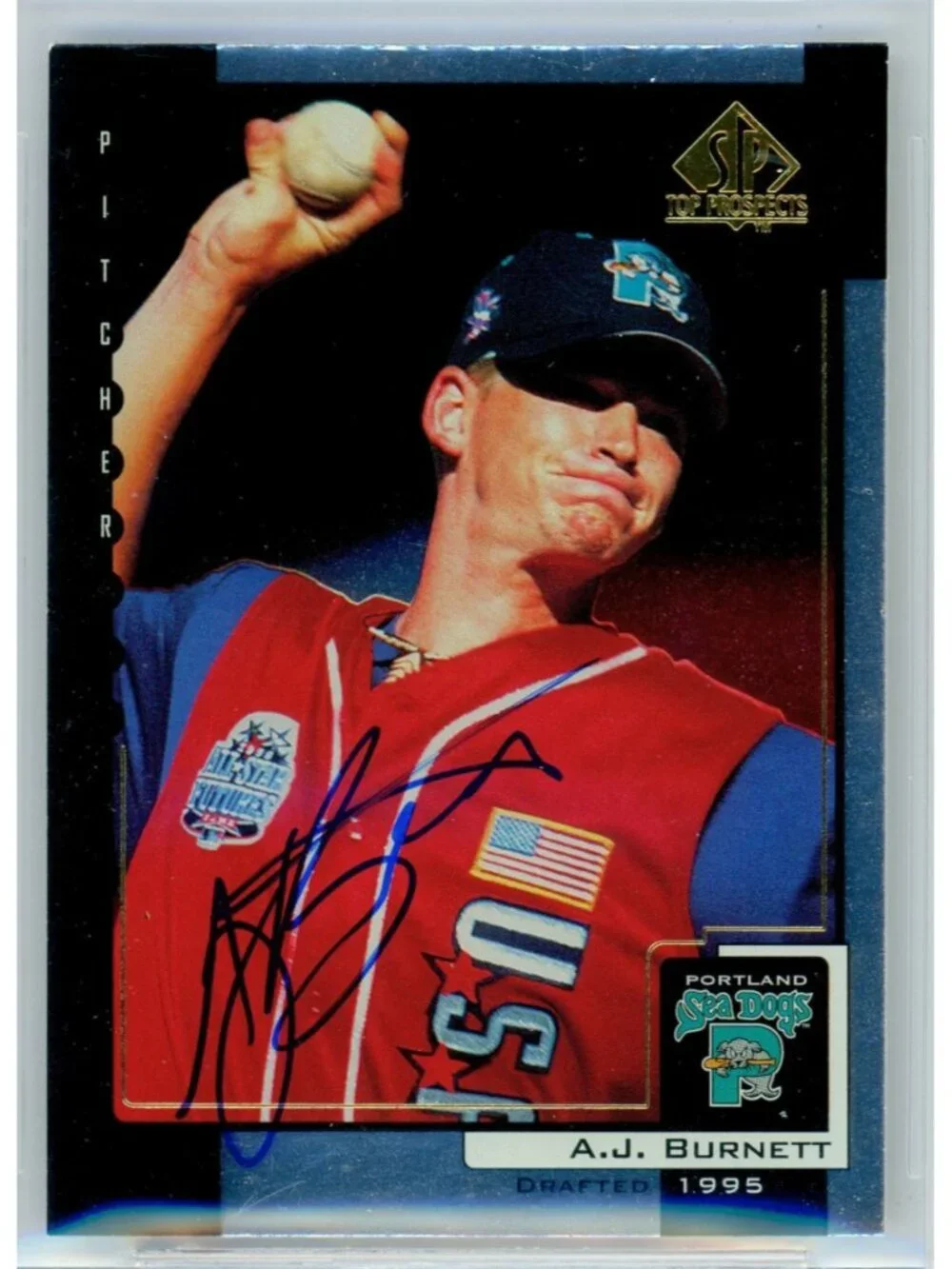 AJ Burnett Signed 2000 SP Top Prospects #77 Marlins Baseball Card BAS Slabbed